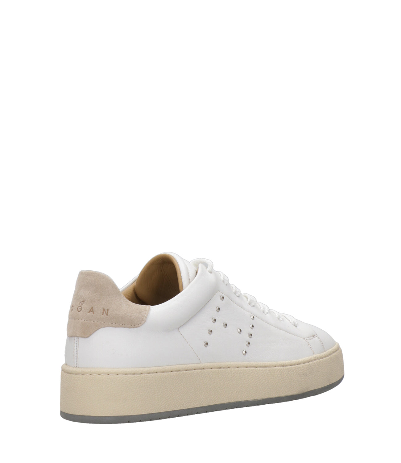 Hogan | Sneakers H672 Allacciato H Borchie Bianca e Sabbia