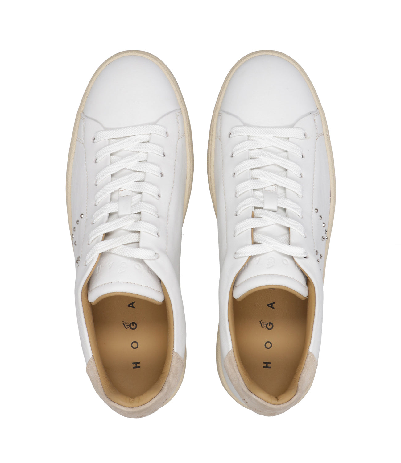 Hogan | Sneakers H672 Allacciato H Borchie Bianca e Sabbia