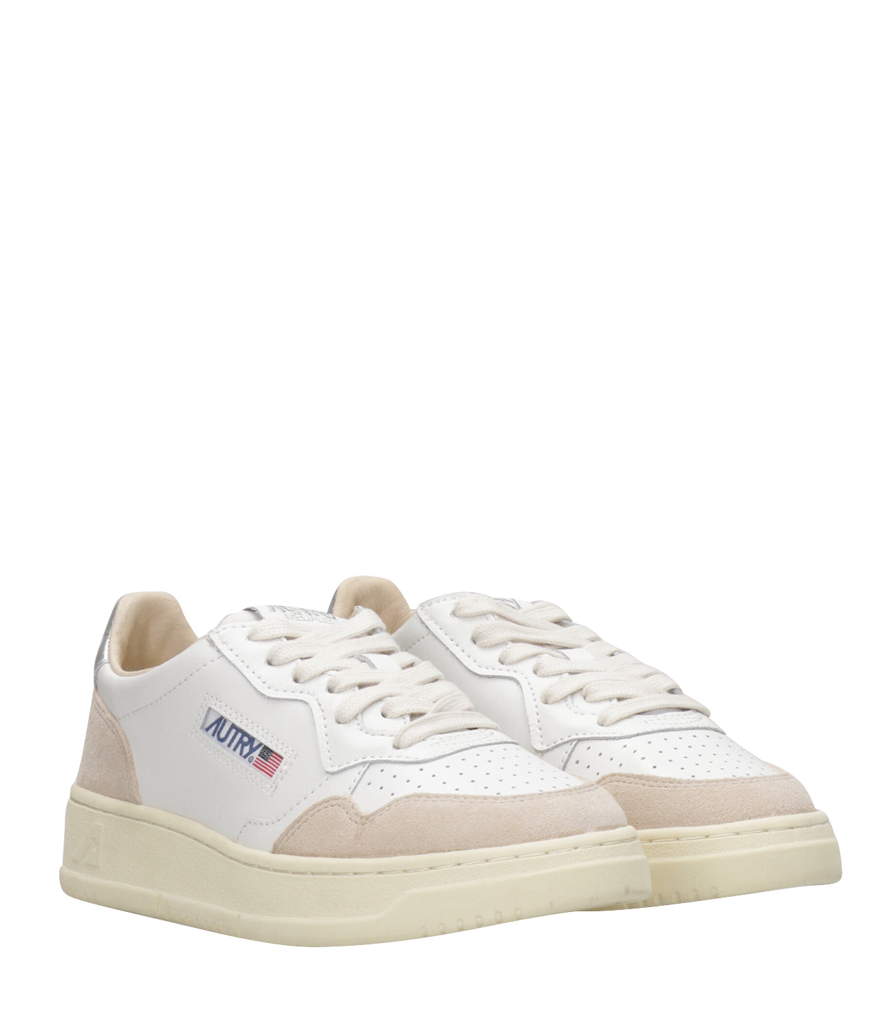 Autry | Medalist Low White and Silver Sneakers