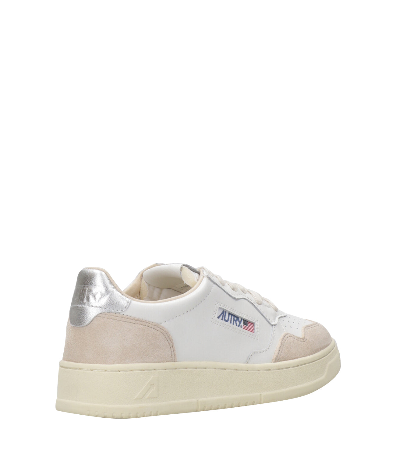 Autry | Medalist Low White and Silver Sneakers