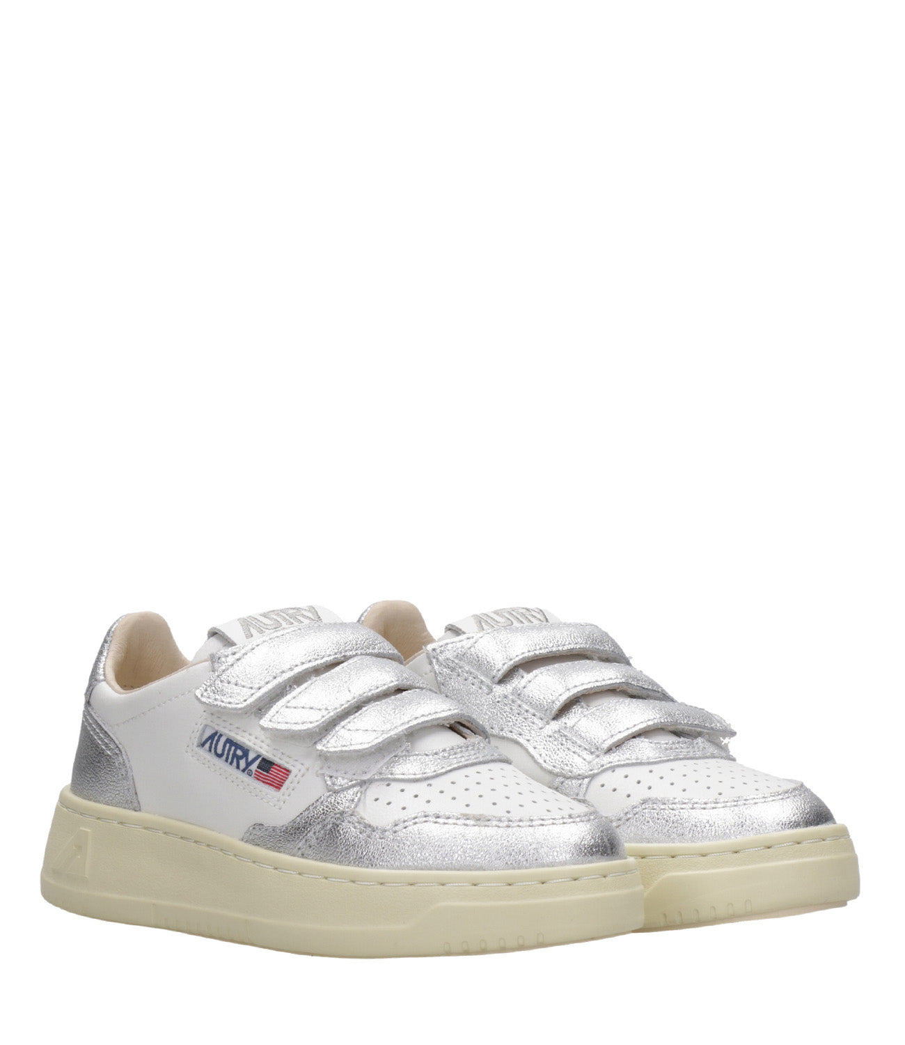 Autry Kids | Sneakers Kidstripes Low Bianco e Argento