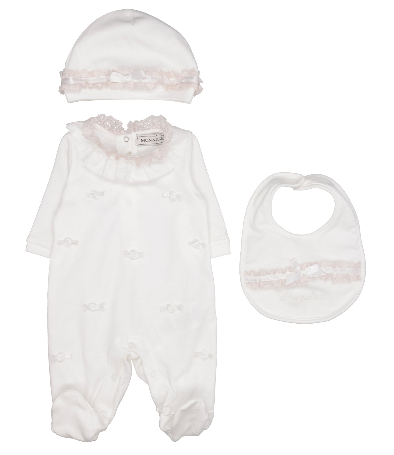 Monnalisa | Set Tutina Cappello Bavaglino Panna