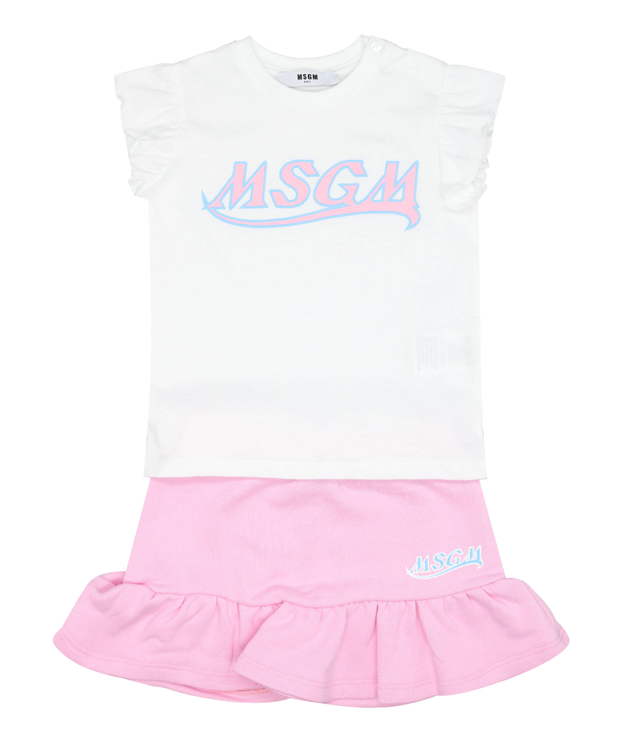 MSGM Kids MSGM Kids Set T-Shirt e Gonna Bianco e Rosa MS029054