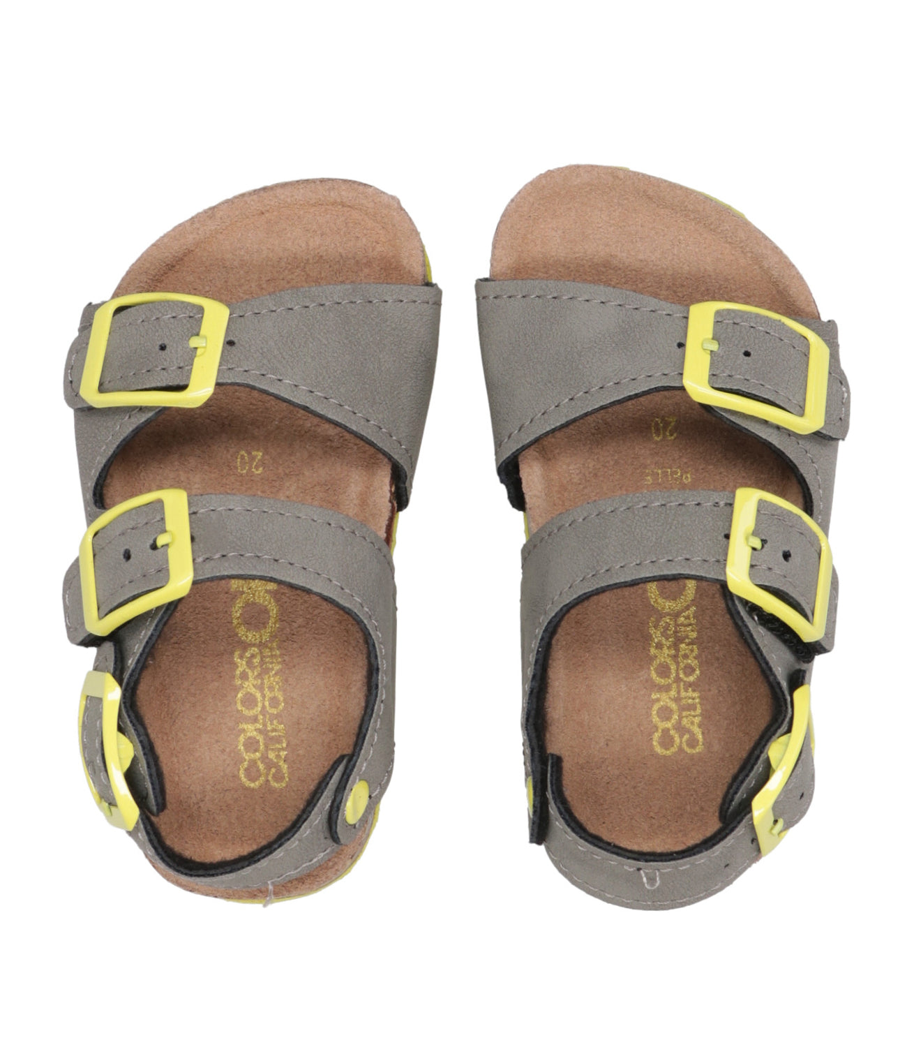 Colors of California Kids | Sandalo 3 Buckles Grigio fumo e Giallo