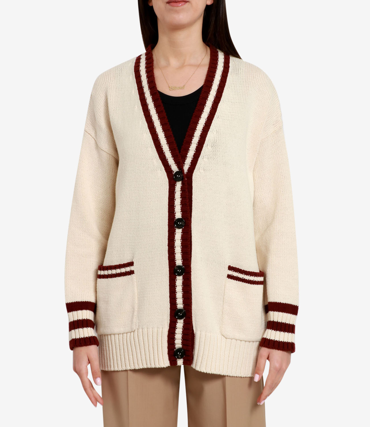 Max Mara Weekend | Cream and Bordeaux Alley Cardigan