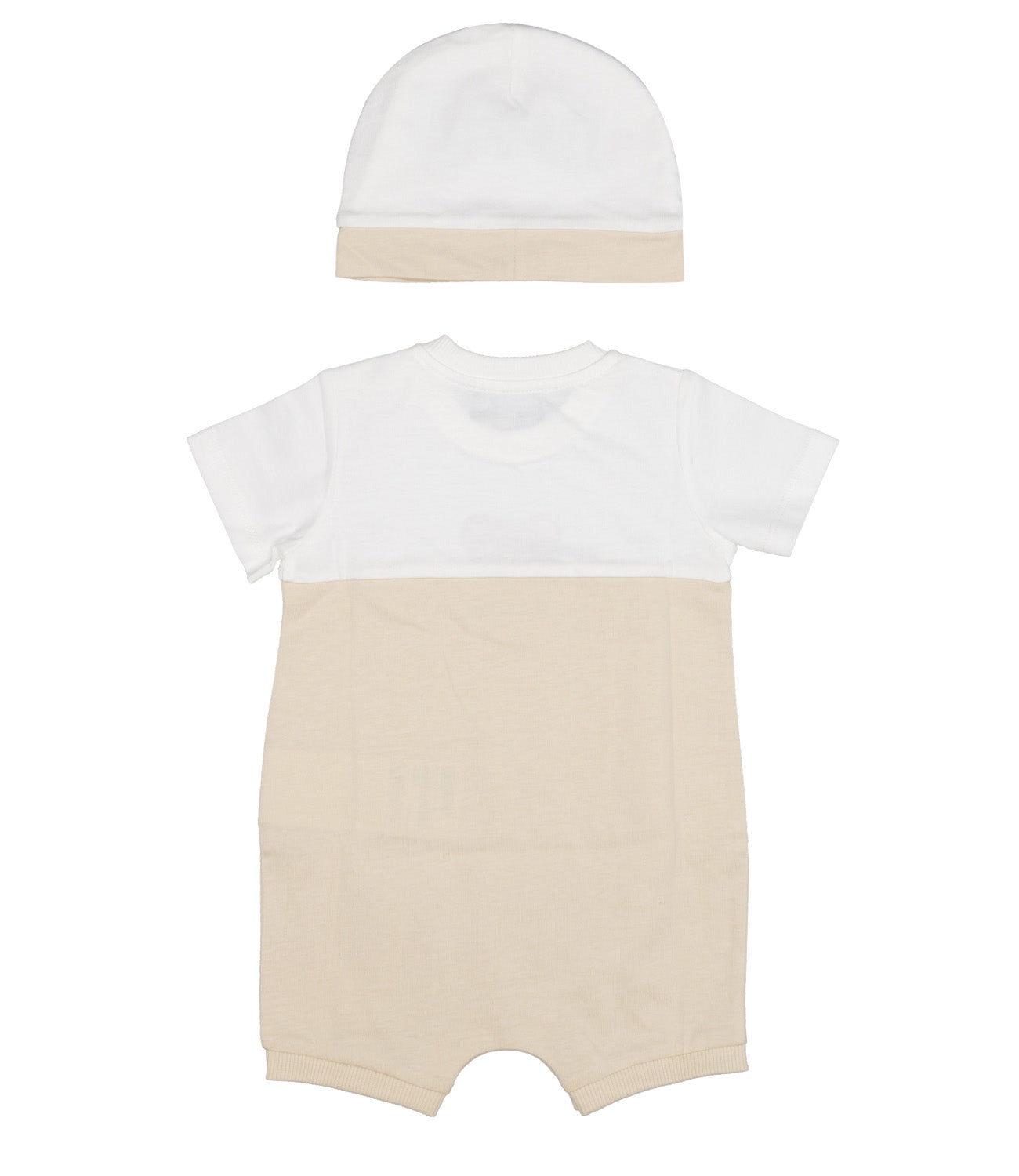 Moschino Baby | White and Beige Sleepsuit and Hat Set