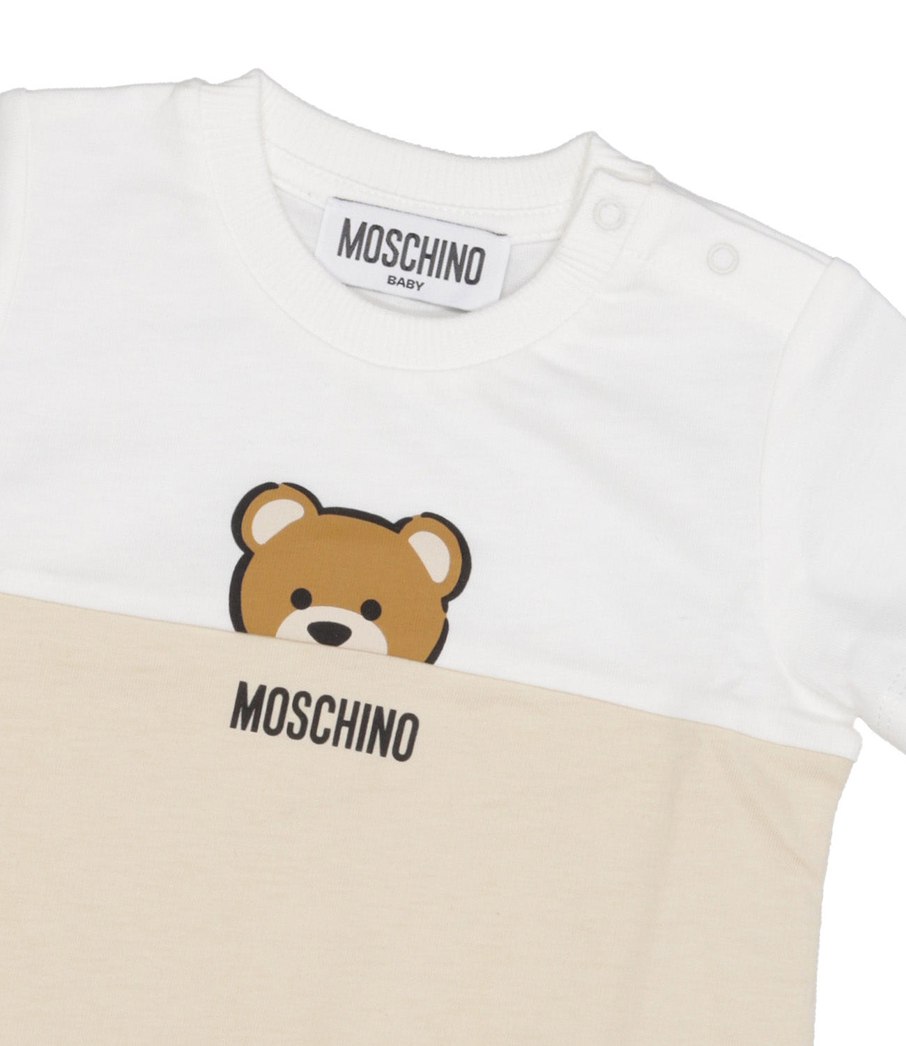 Moschino Baby | White and Beige Sleepsuit and Hat Set