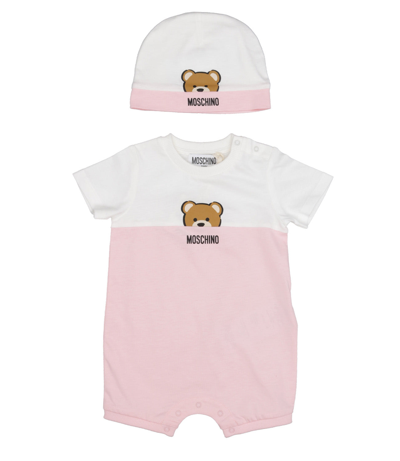 Moschino Baby | Pink and White Sleepsuit and Hat Set