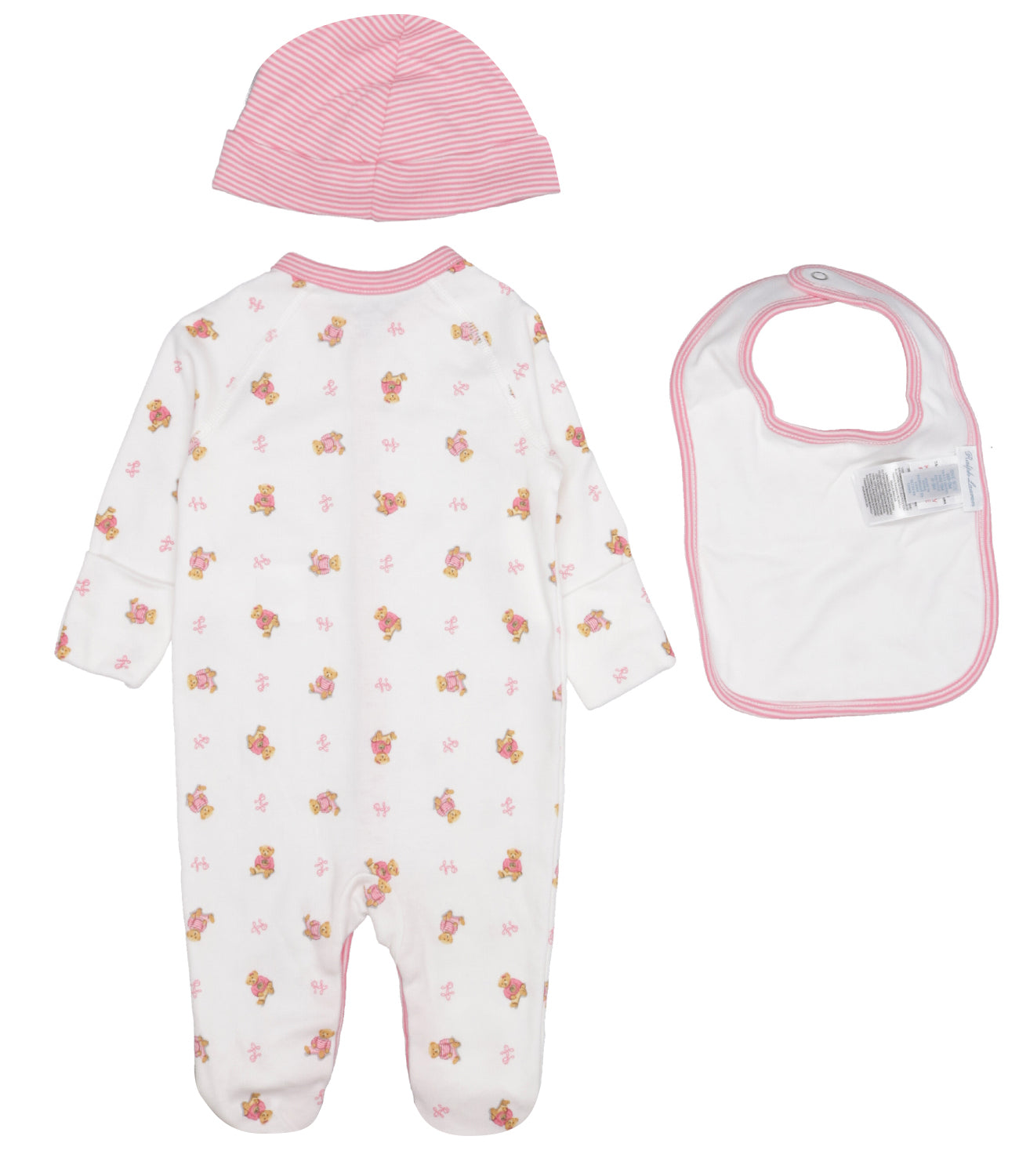 Ralph Lauren Childrenswear | Set Tutina Cappello e Bavaglino Bianco e Rosa