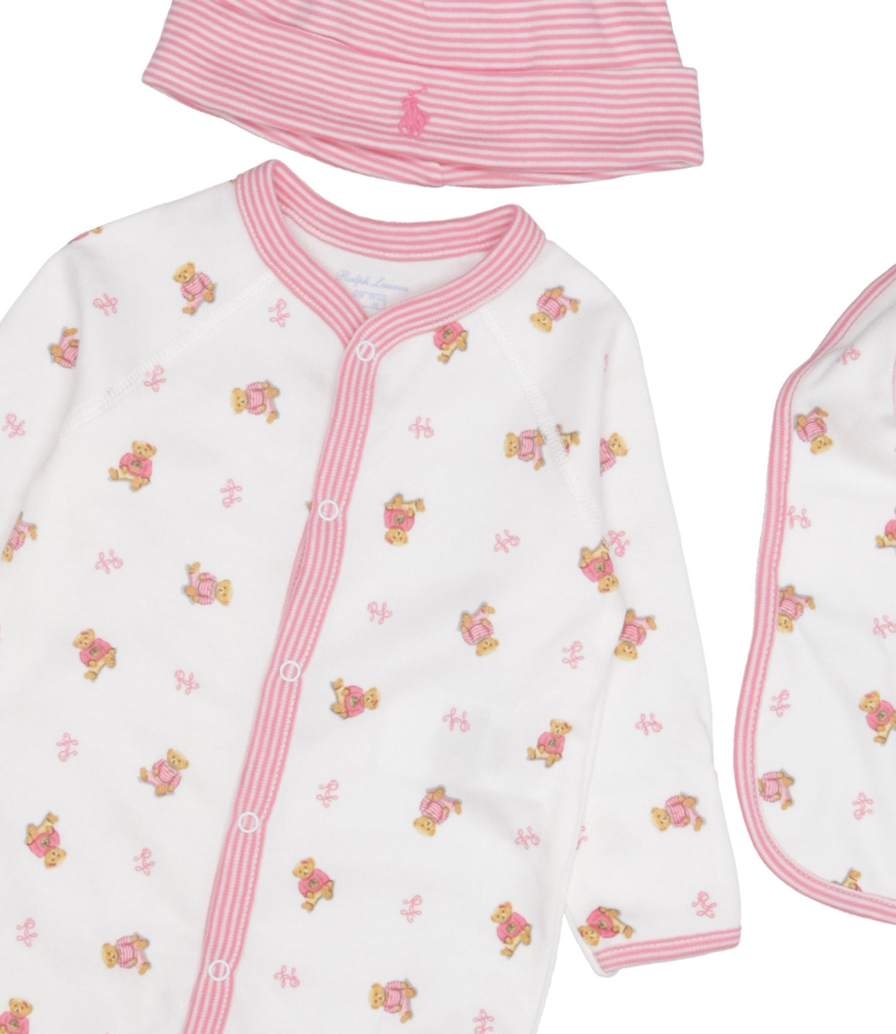 Ralph Lauren Childrenswear | Set Tutina Cappello e Bavaglino Bianco e Rosa