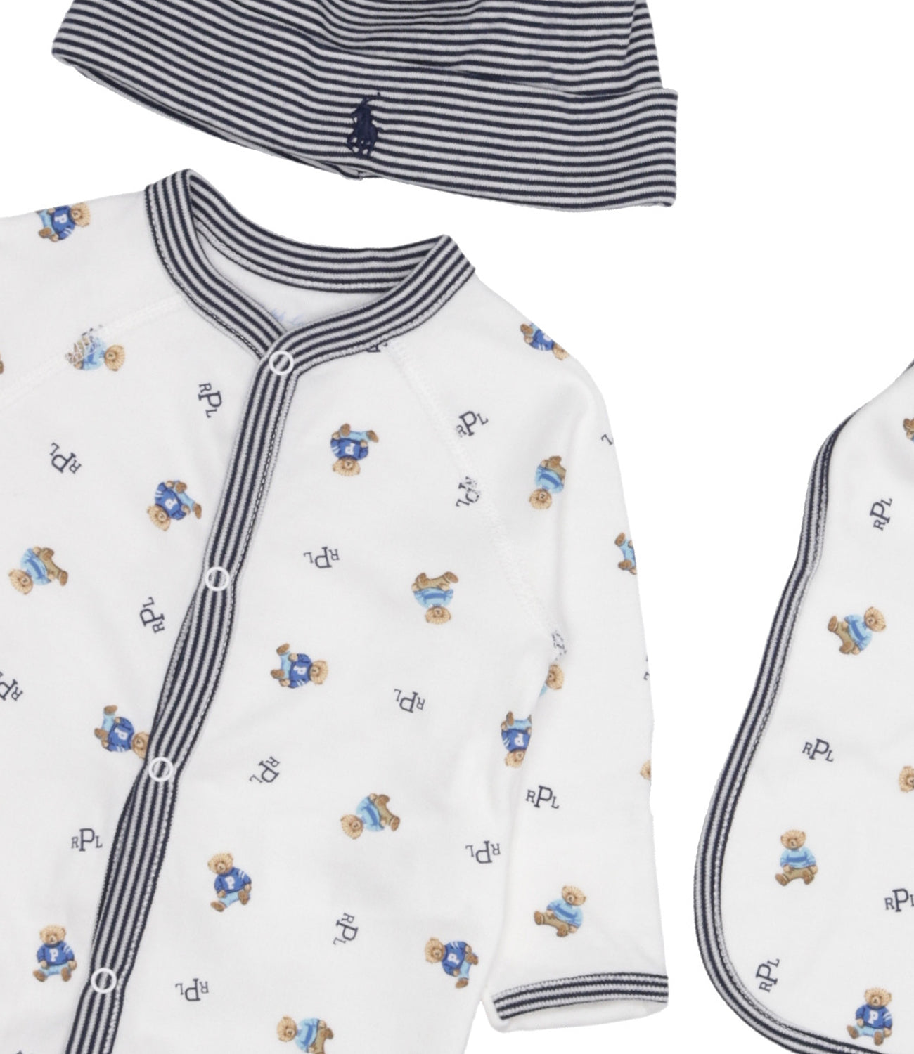 Ralph Lauren Childrenswear | Set Tutina Cappello e Bavaglino Bianco e Blu navy