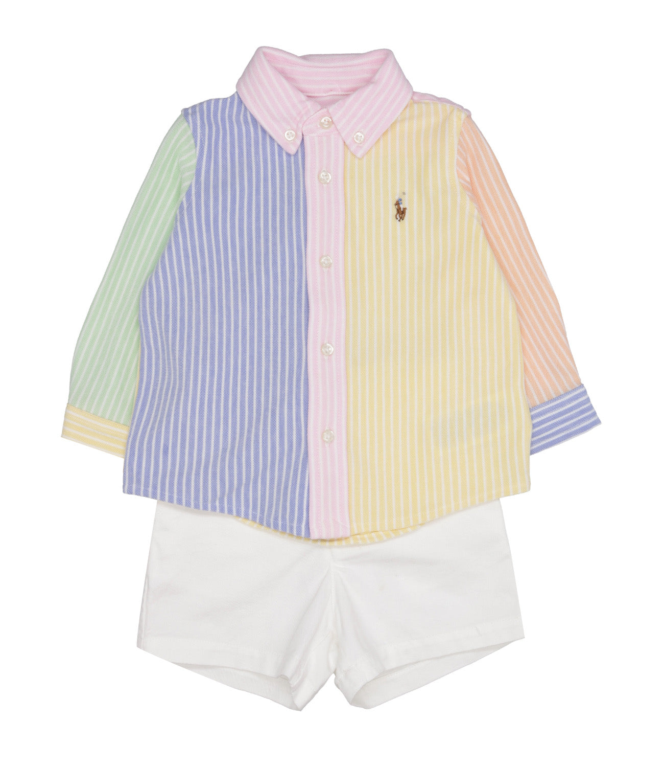 Ralph Lauren Childrenswear | Set Camicia e Bermuda Bianco Giallo e Celeste
