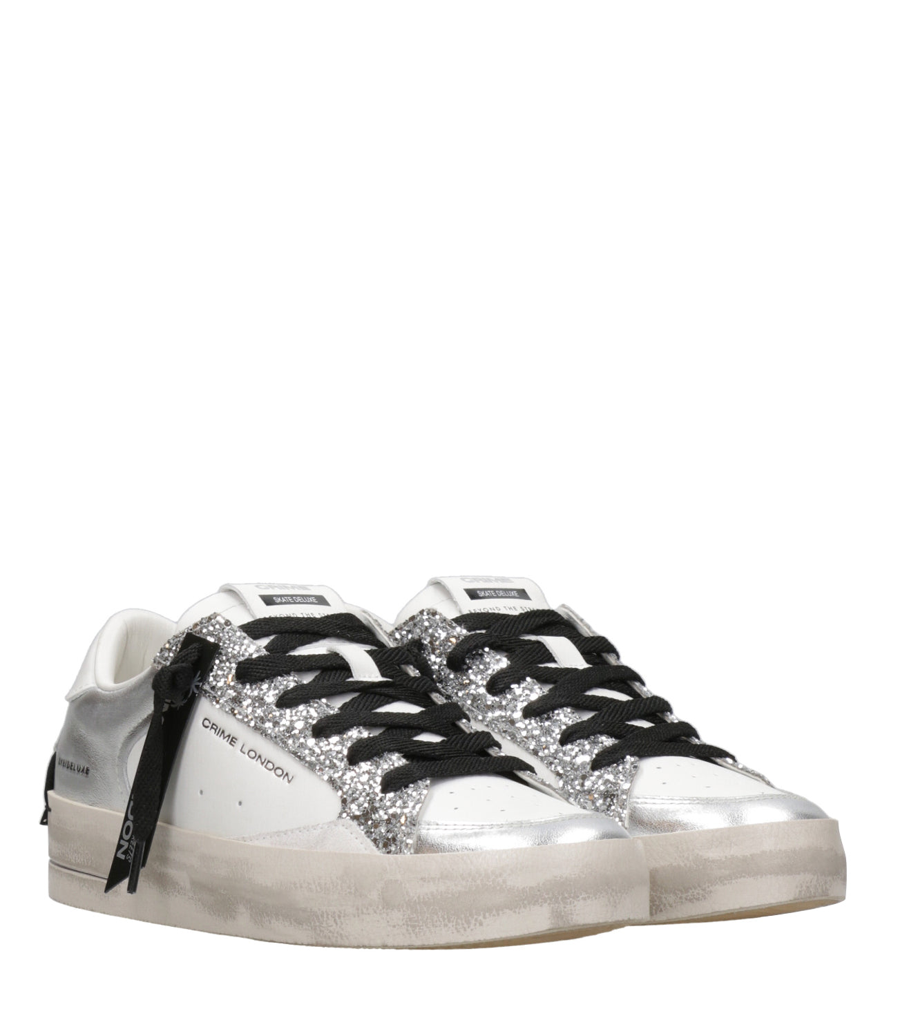 Crime | Sneakers SK8 Deluxe Bianco e Argento
