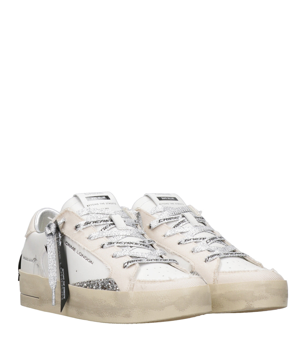 Crime | Sneakers SK8 Deluxe Bianco Sabbia e Argento