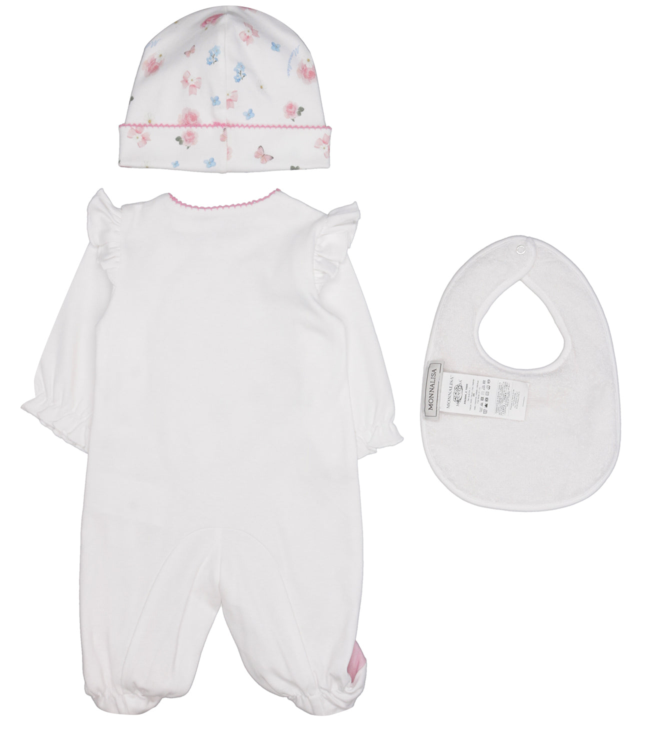 Monnalisa | Set Tutina Cappello e Bavaglino Bianco e Rosa