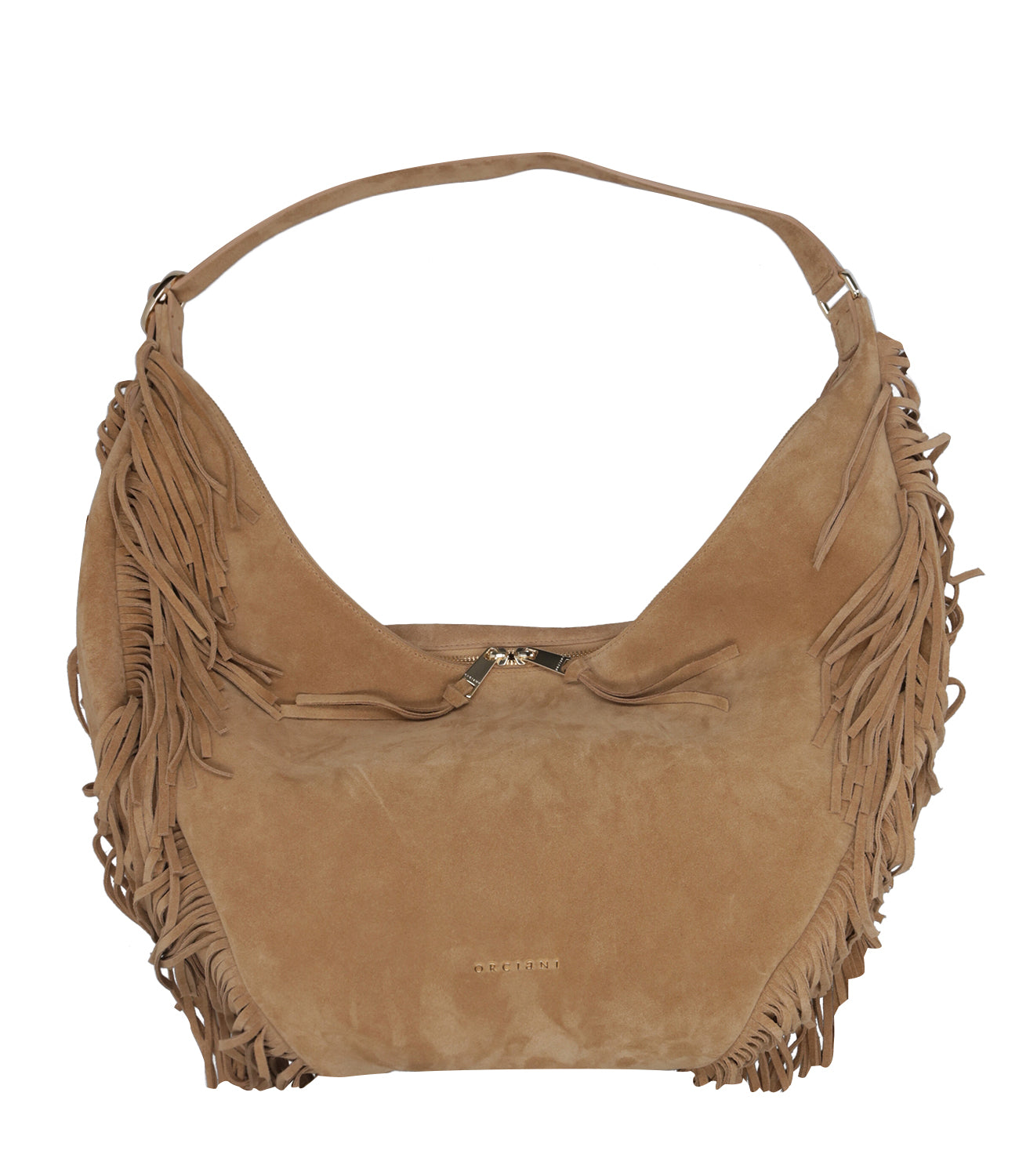 Orciani | Borsa a Spalla Hobo Peach Fringe L Beige