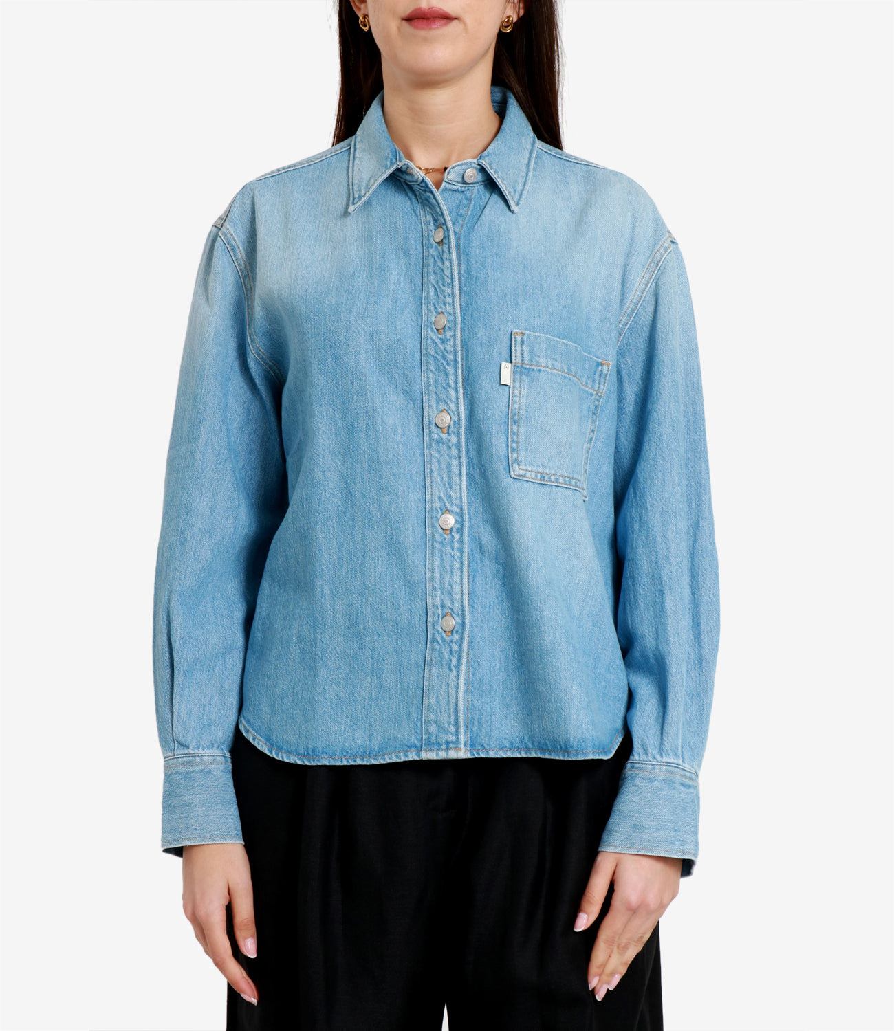 People | Camicia Mia Crop Denim medio