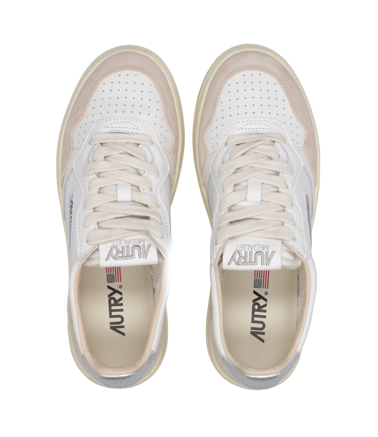 Autry | Medalist Low White and Silver Sneakers