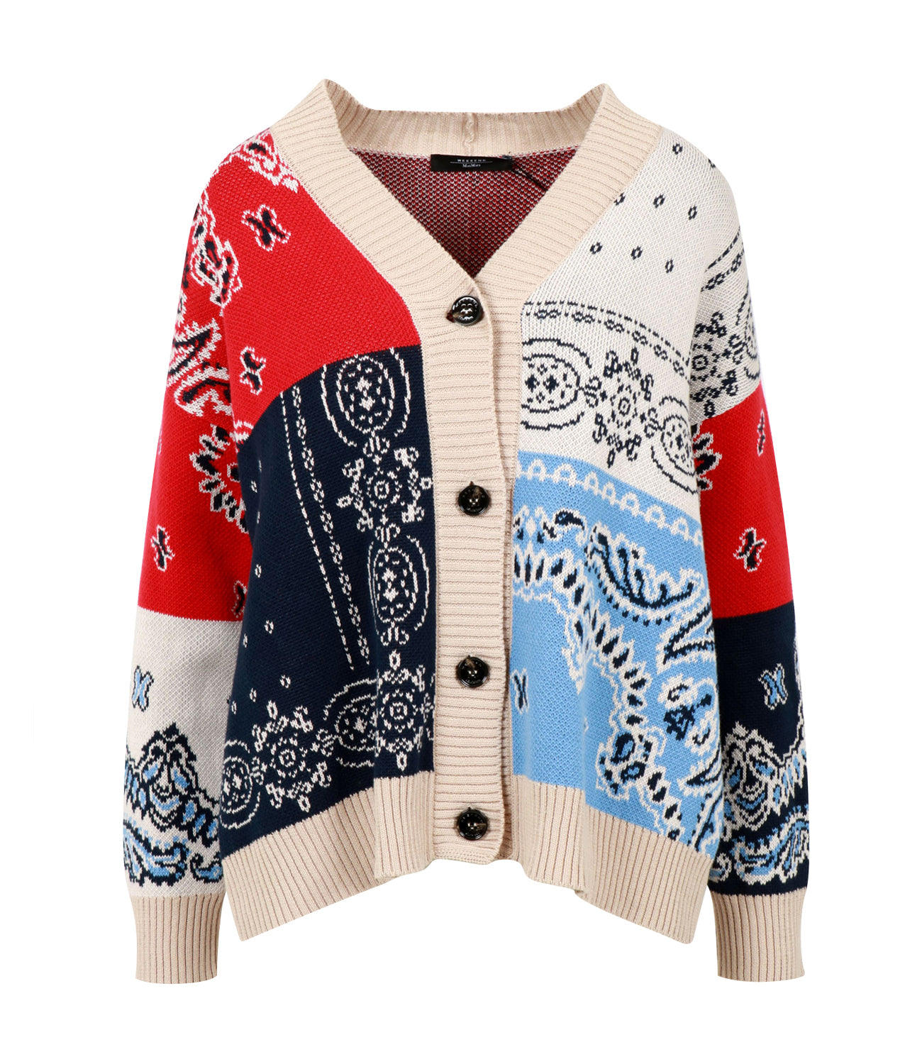 Max Mara Weekend | Cardigan Baobab Beige Rosso e Blu navy