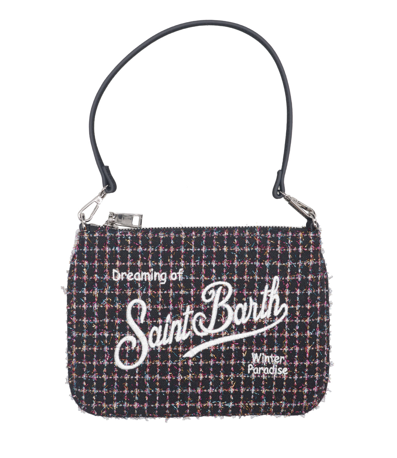 MC2 Saint Barth | Pochette Parisienne Mini Tweed Nero e Rosa