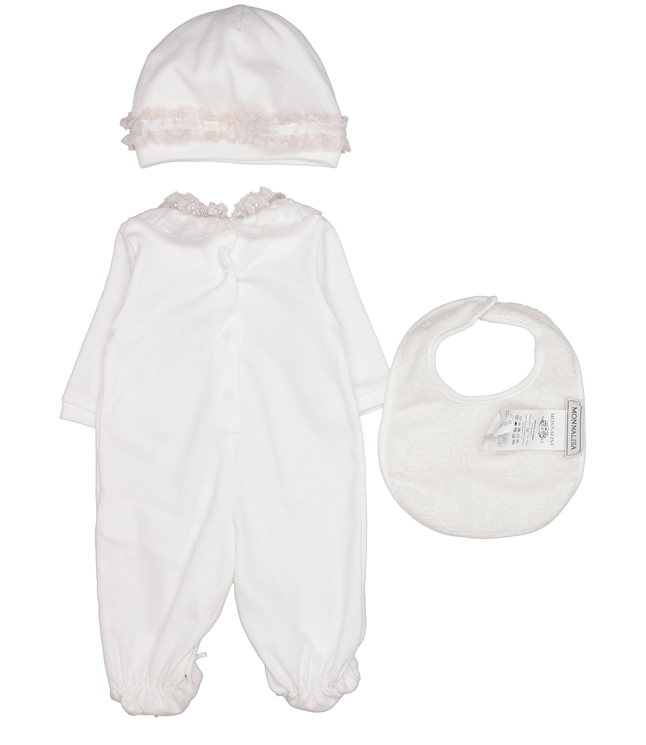 Monnalisa | Set Tutina Cappello Bavaglino Panna