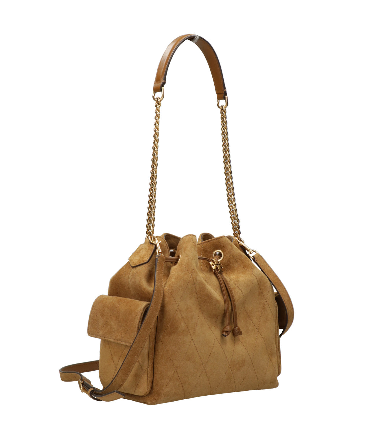Tory Burch | Borsa a Spalla Charlie Quilted Drawstring Caffè