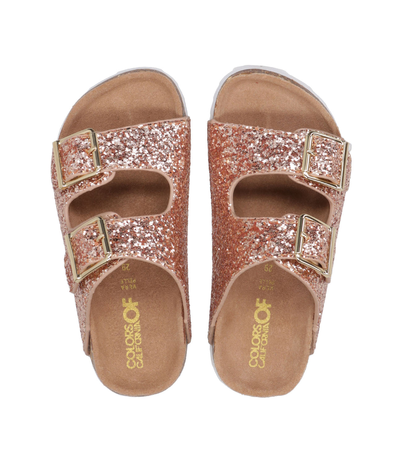 Colors of California Kids | Sandalo Glitter Sandal 2 Buckles Oro Rosa