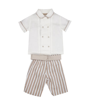 La Stupenderia | Alberto White and Beige Shirt and Bermuda Set