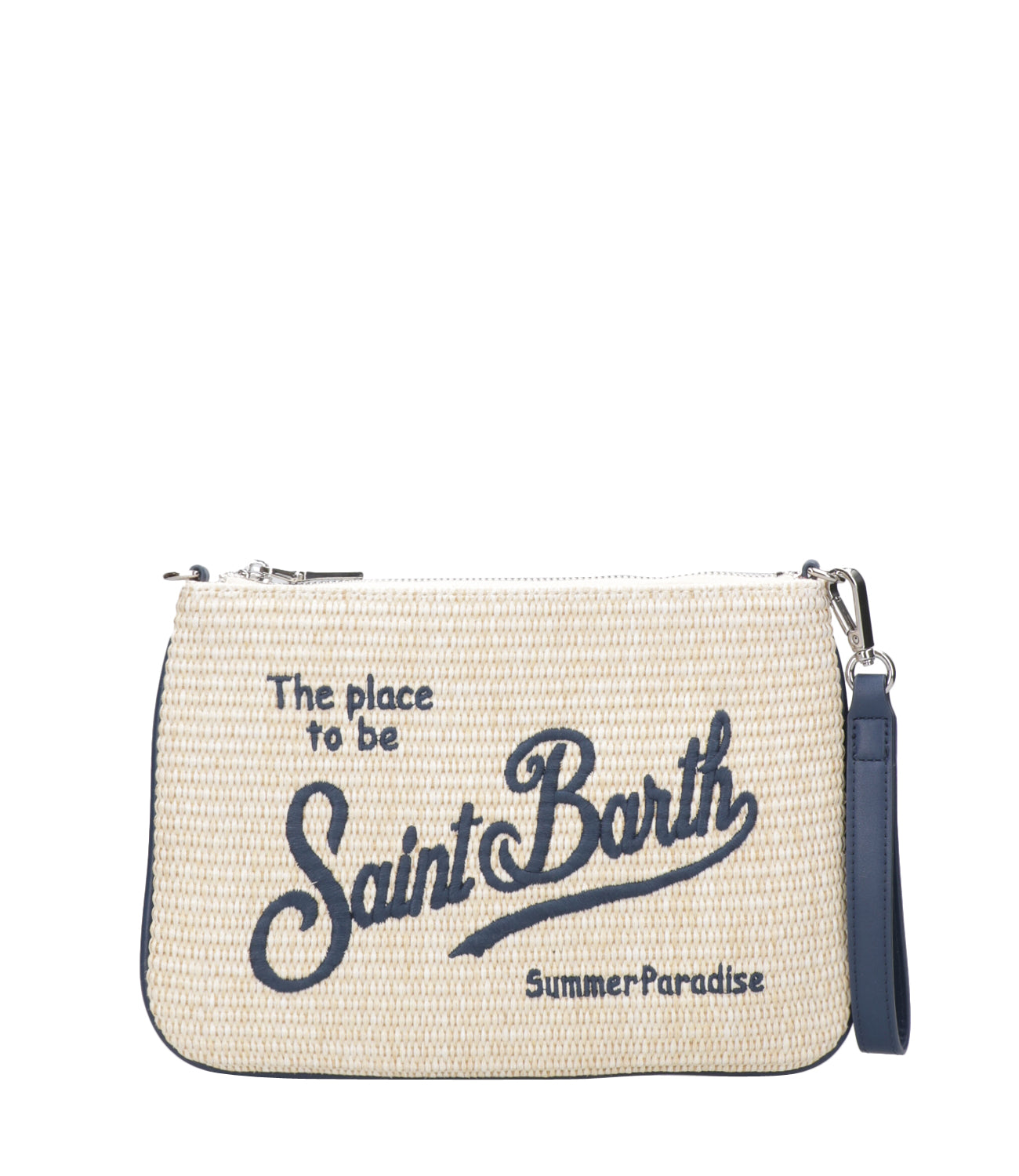 MC2 Saint Barth | Parisienne Straw Beige and Blue Clutch Bag