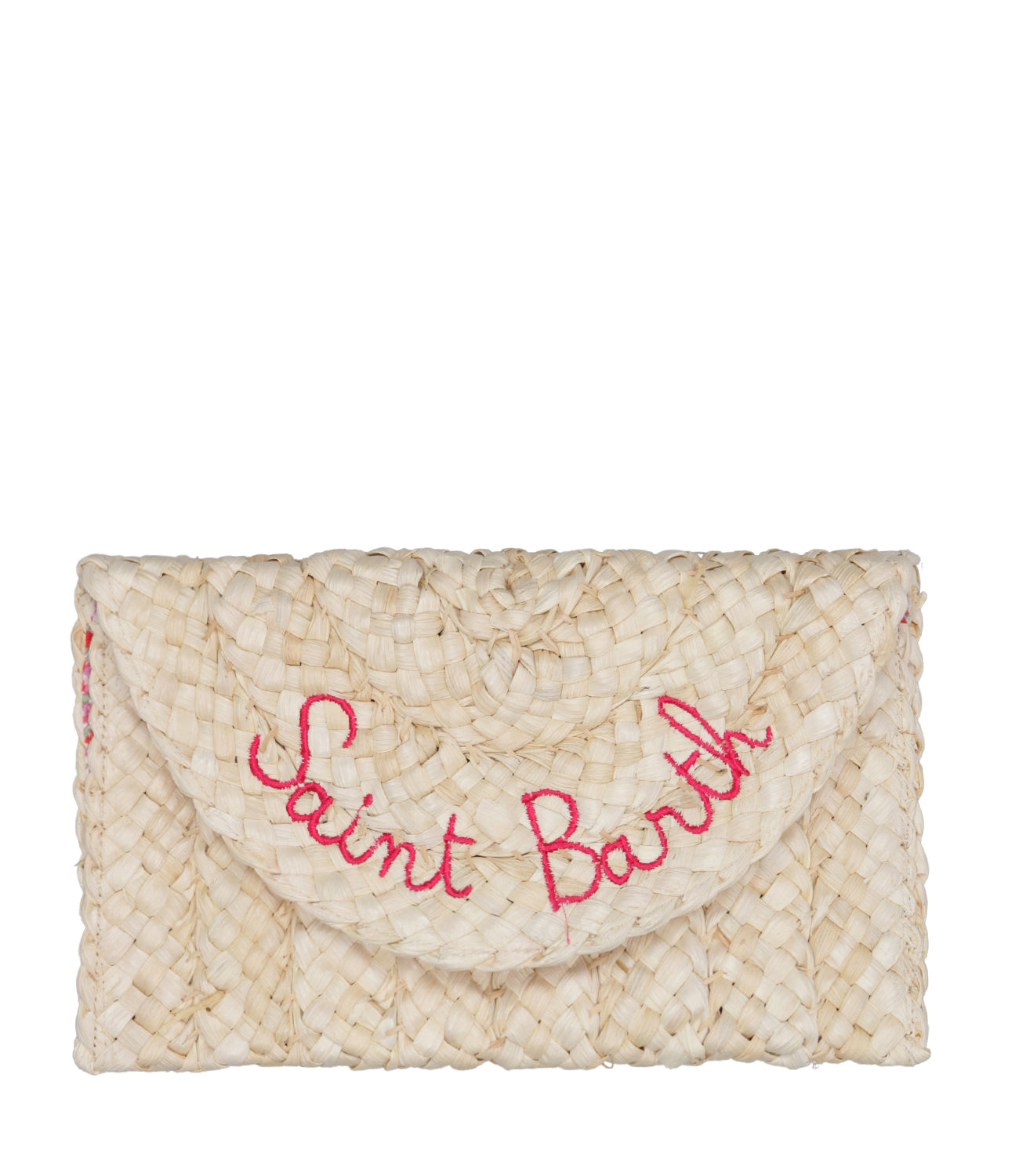 MC2 Saint Barth | Straw Envelope Ecru and Pink Clutch Bag