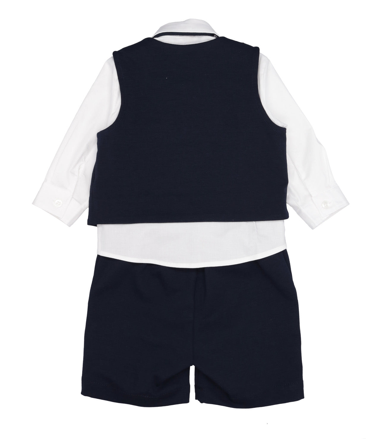 Le Bebè Enfant | Set Abito Gilet Camicia Bermuda Blu