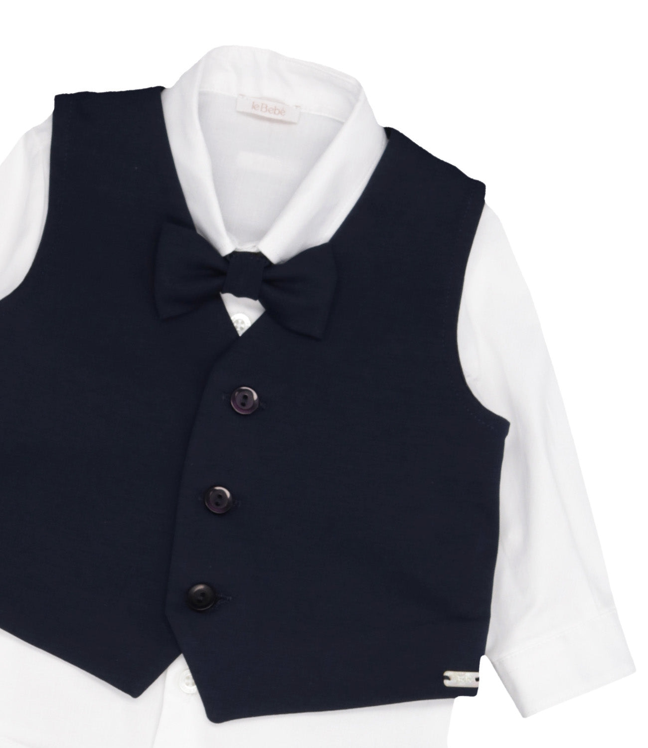 Le Bebè Enfant | Set Abito Gilet Camicia Bermuda Blu