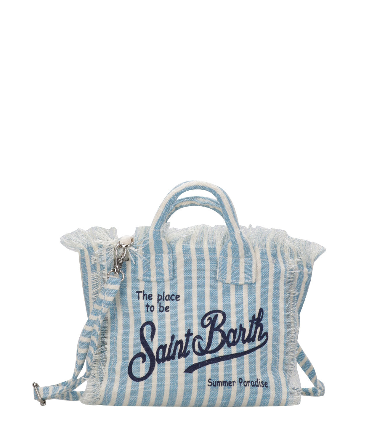 MC2 Saint Barth | Borsa a Mano Vanity Mini Linen Bianco e Blu denim
