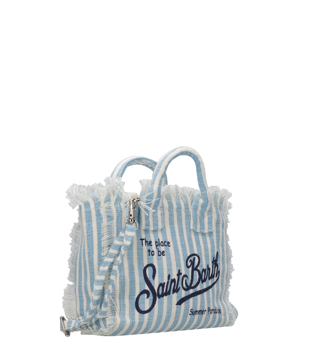 MC2 Saint Barth | Borsa a Mano Vanity Mini Linen Bianco e Blu denim