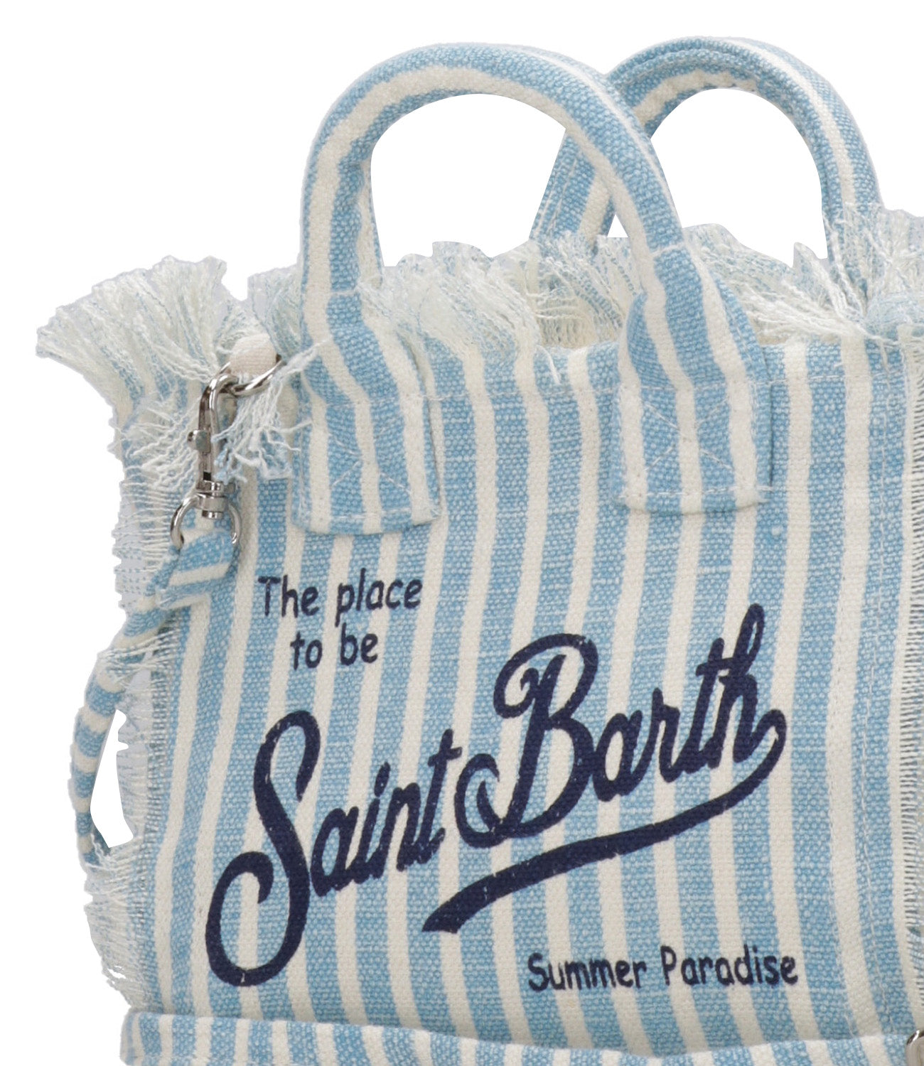 MC2 Saint Barth | Borsa a Mano Vanity Mini Linen Bianco e Blu denim
