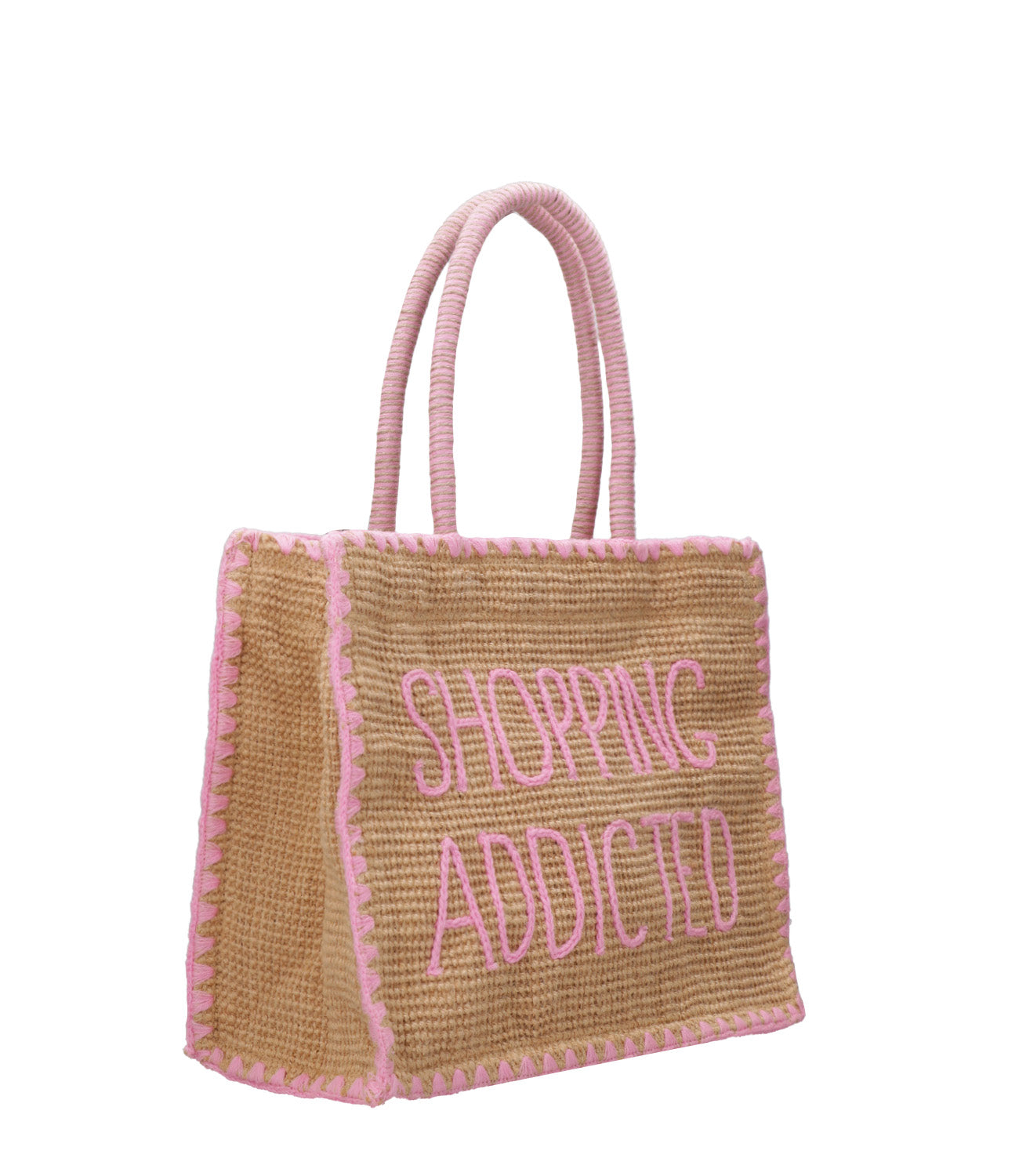 MC2 Saint Barth | Borsa a Spalla Vivian Mid Jute Beige e Rosa