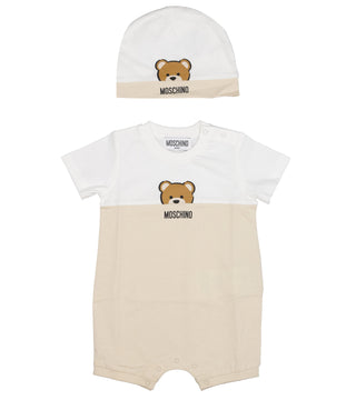 Moschino Baby | White and Beige Sleepsuit and Hat Set
