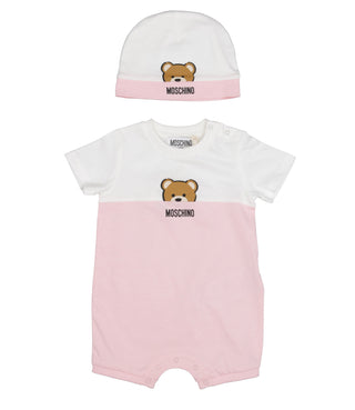 Moschino Baby | Pink and White Sleepsuit and Hat Set