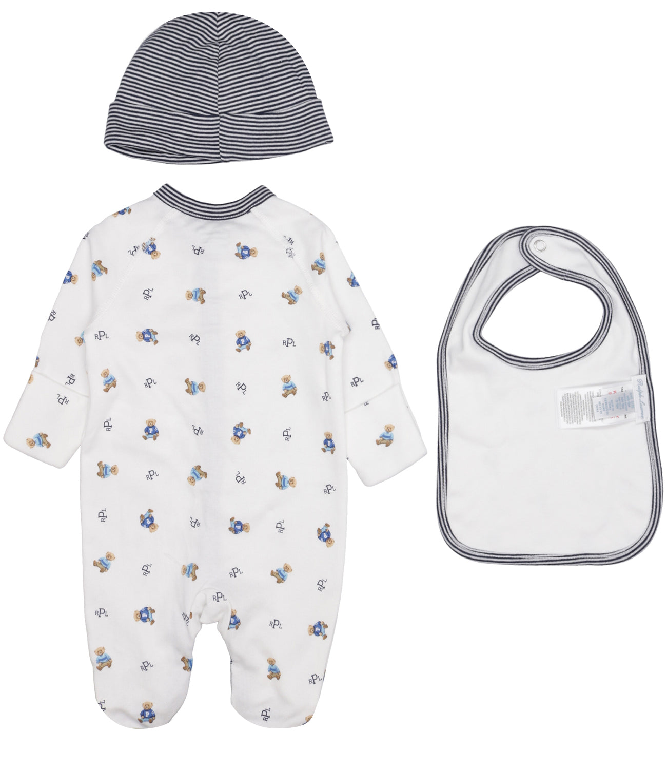 Ralph Lauren Childrenswear | Set Tutina Cappello e Bavaglino Bianco e Blu navy
