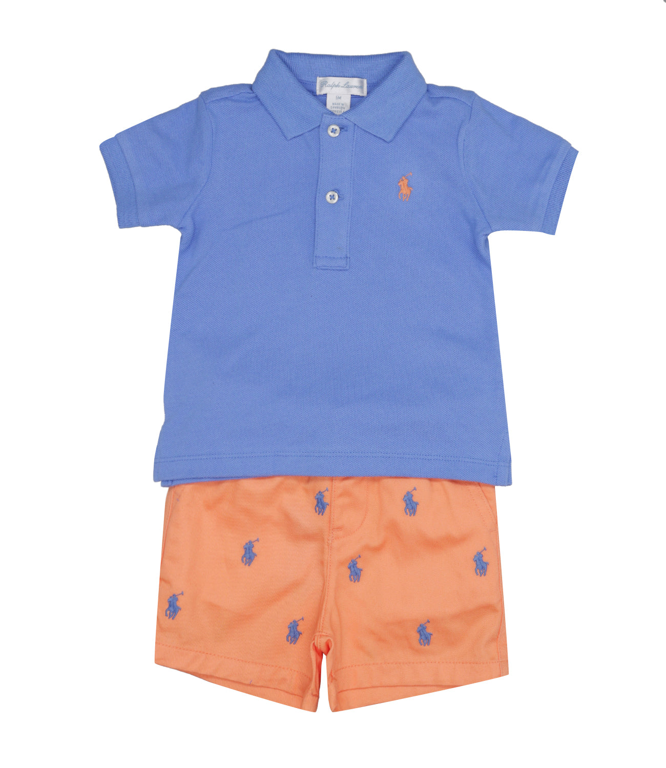 Ralph Lauren Childrenswear | Set Polo e Bermuda Azzurro e Arancio