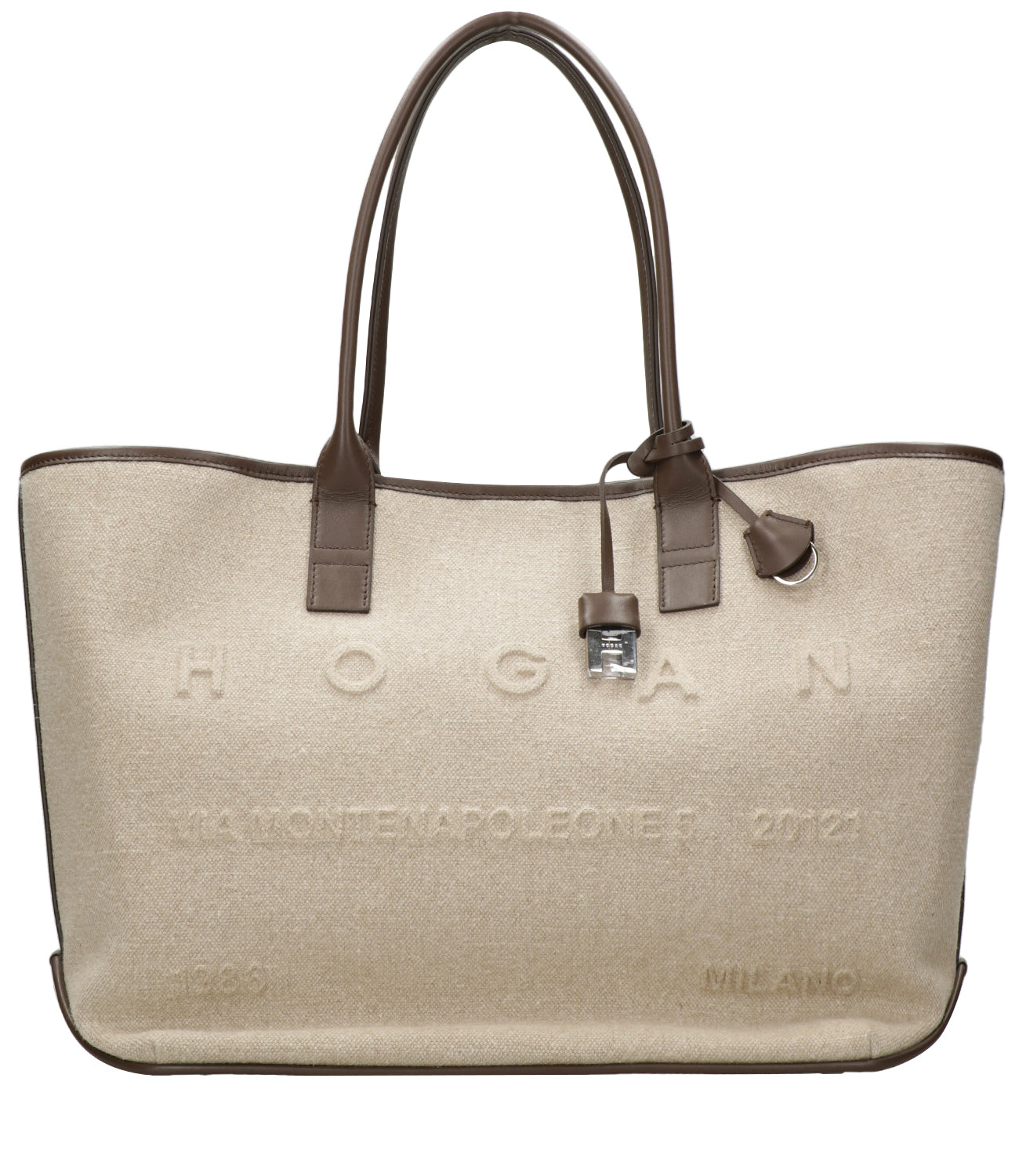 Hogan | Borsa a Spalla Address Shopping Media Tessuto Sabbia Moro