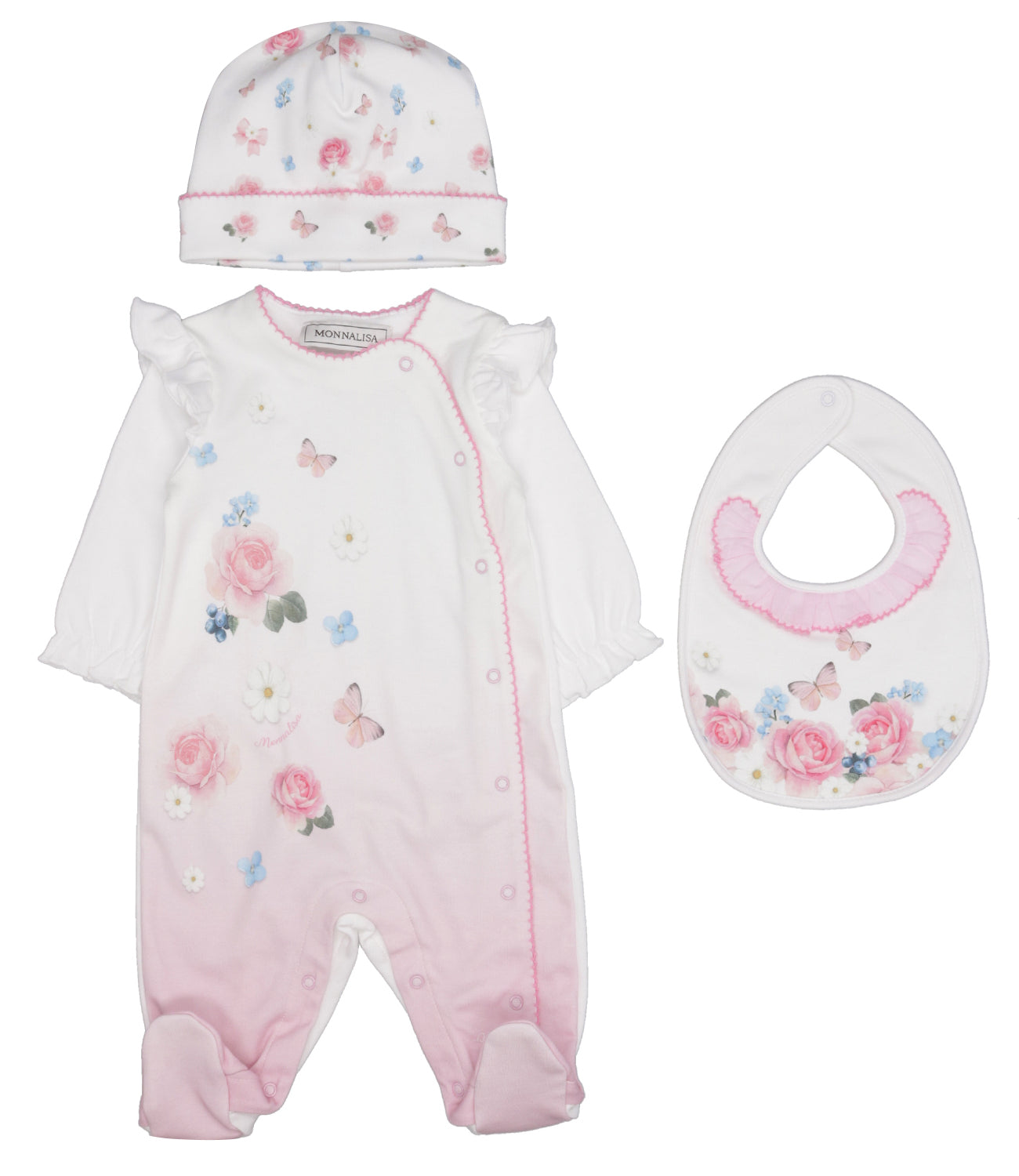 Monnalisa | Set Tutina Cappello e Bavaglino Bianco e Rosa