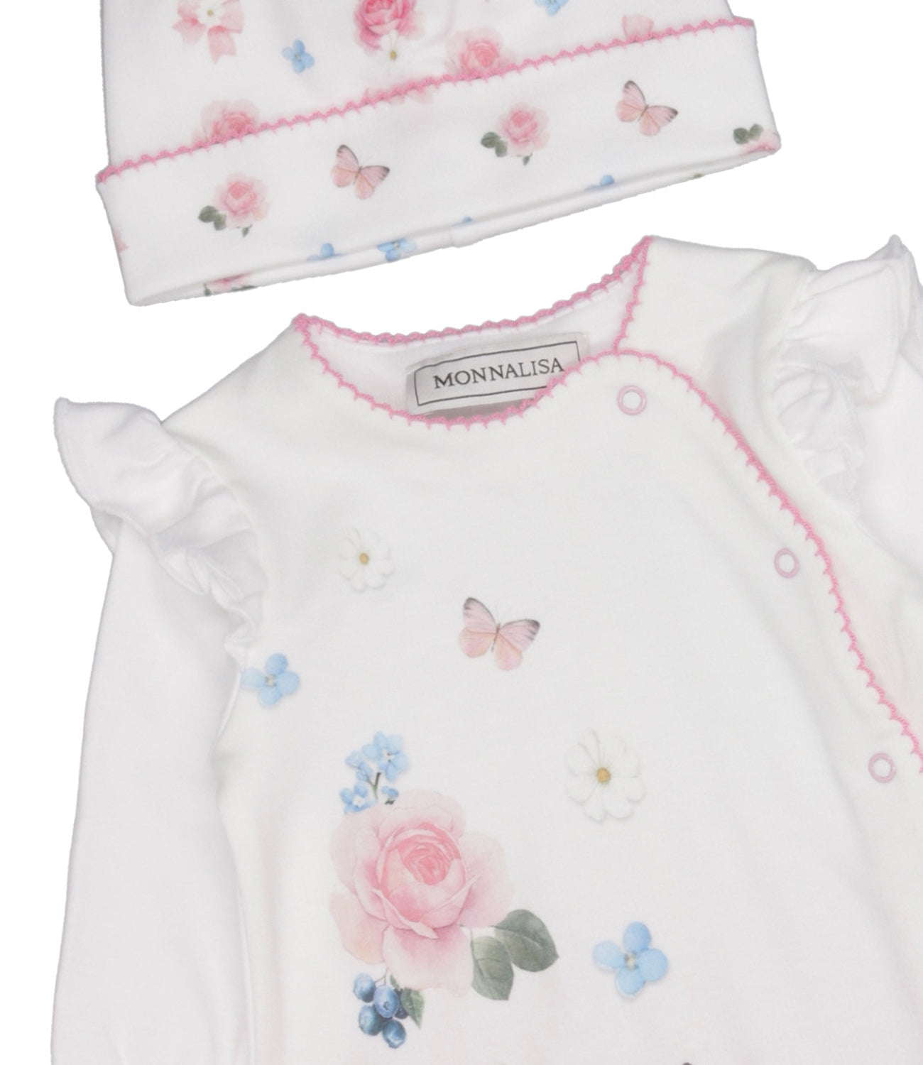 Monnalisa | Set Tutina Cappello e Bavaglino Bianco e Rosa