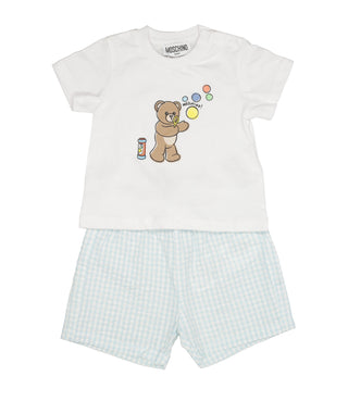 Moschino Baby | Set Maglia Shorts Celeste Bianco