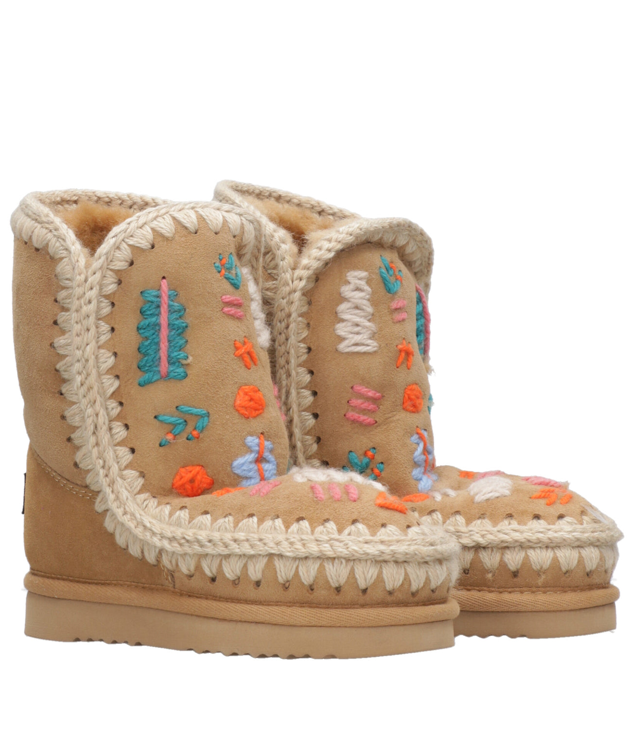 Mou Kids | Eskimo 04 Wool Embroidery Tobacco ankle boot