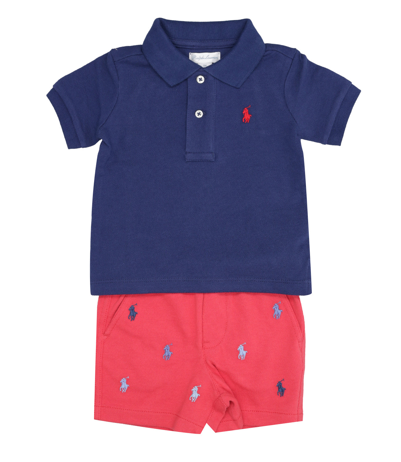 Ralph Lauren Childrenswear | Blue and Coral Polo+Bermuda Shorts Set