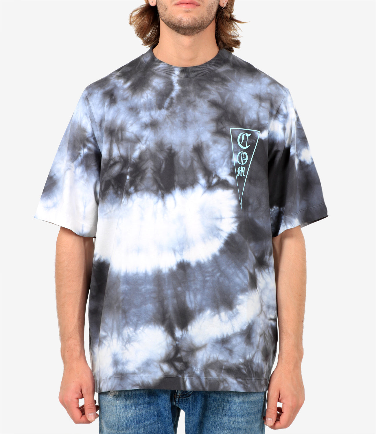 T-Shirt Com Tie&Dye Over Tee White and Dark Blue