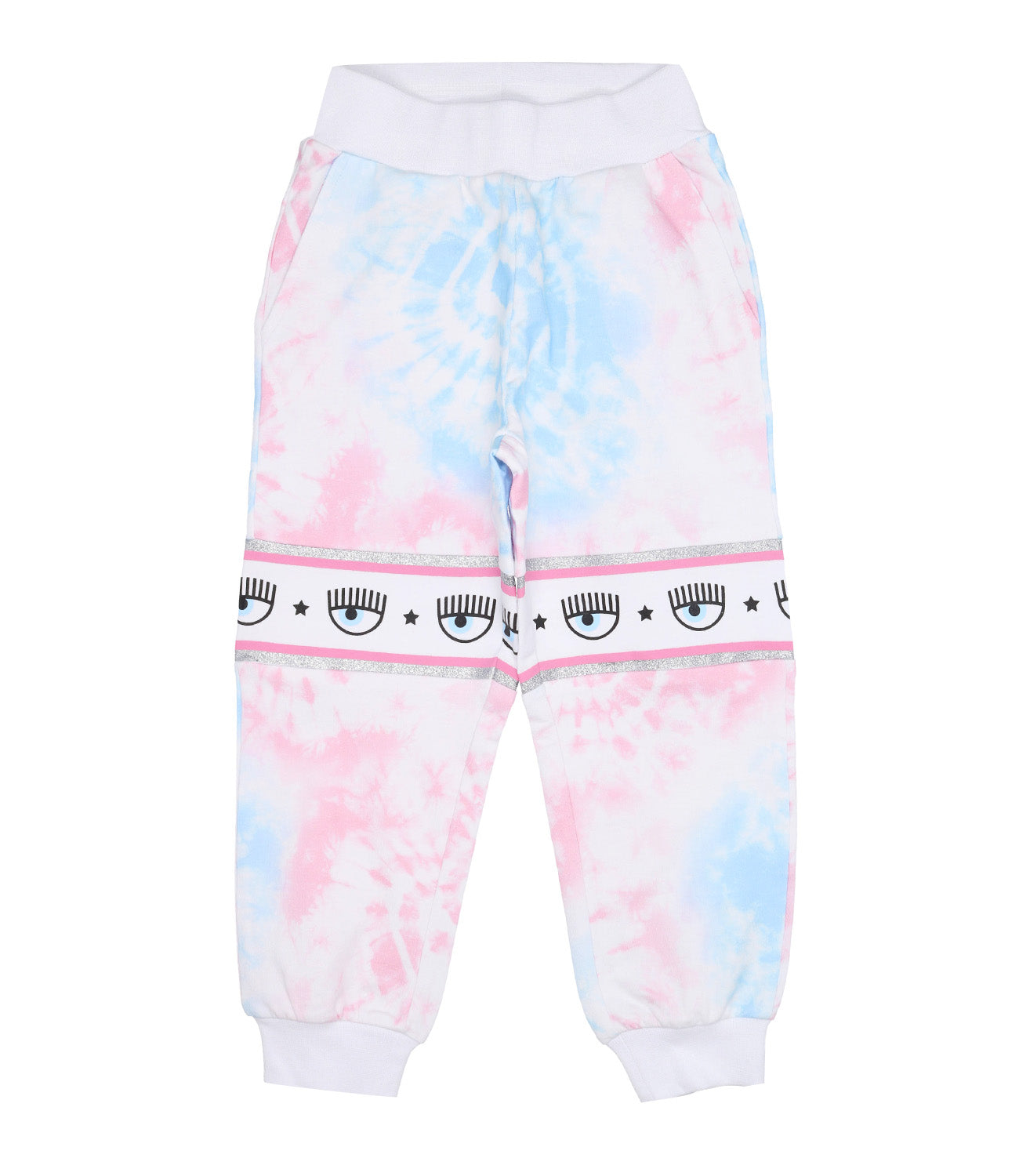 Chiara Ferragni Kids | Maxi Logomania White, Pink and Light Blue Sporty Pants