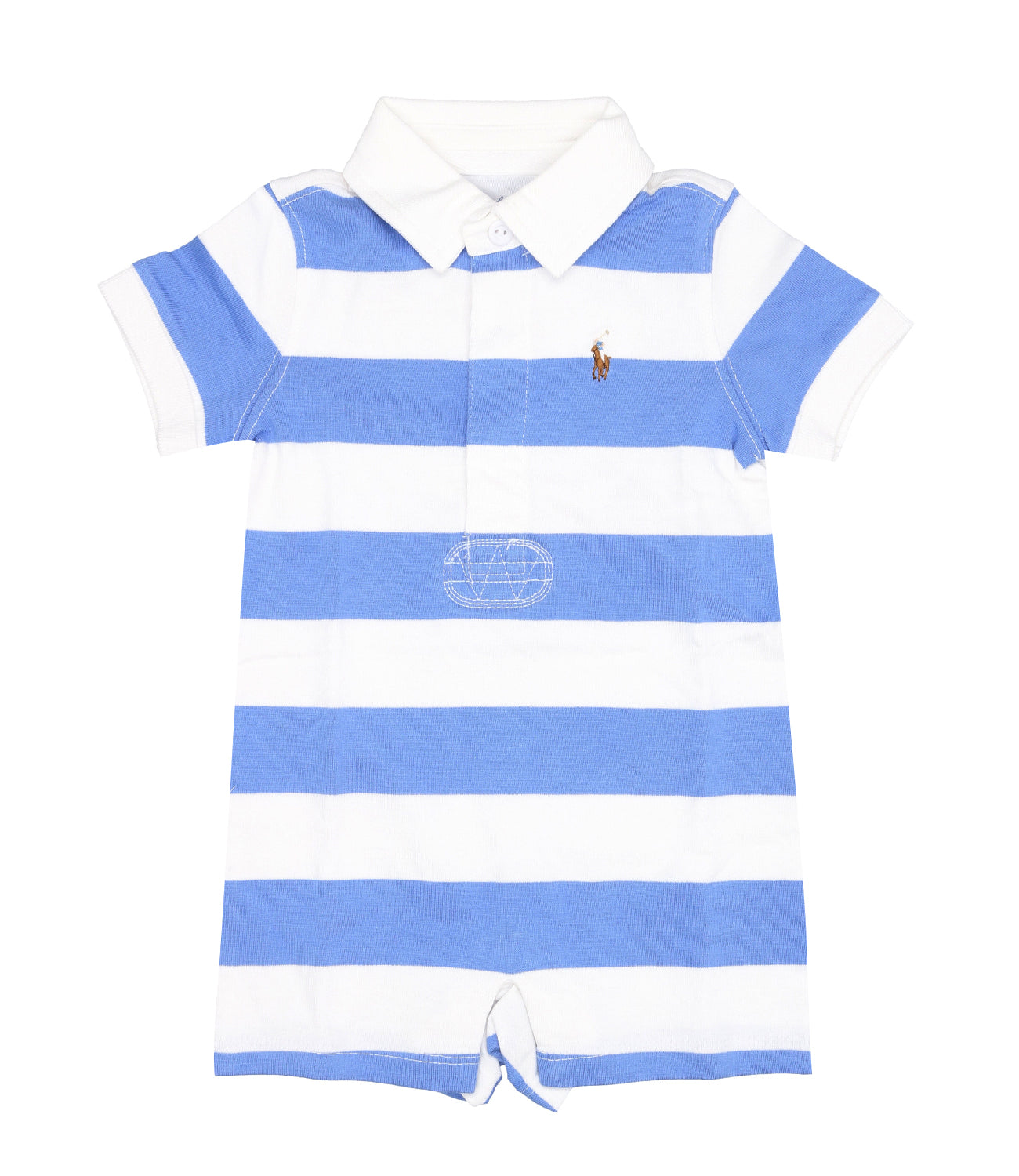 Ralph Lauren Childrenswear | Light Blue and White Rugby Romper.