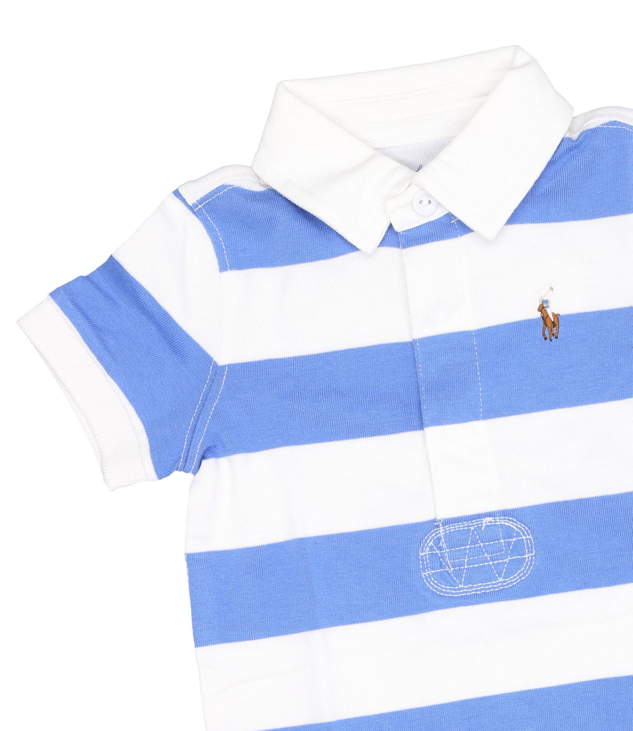 Ralph Lauren Childrenswear | Light Blue and White Rugby Romper.